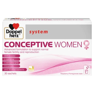 Illustration of the product packaging Doppelherz system Conceptive Women front view